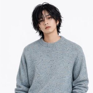 Zara Light Blue Speckled Crewneck Sweater